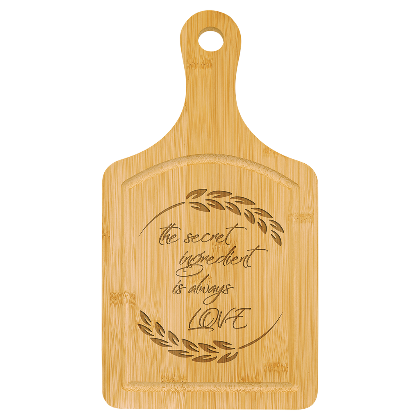 Bamboo Cutting Board Paddle Shape with Drip Ring 13 1/2" x 7"